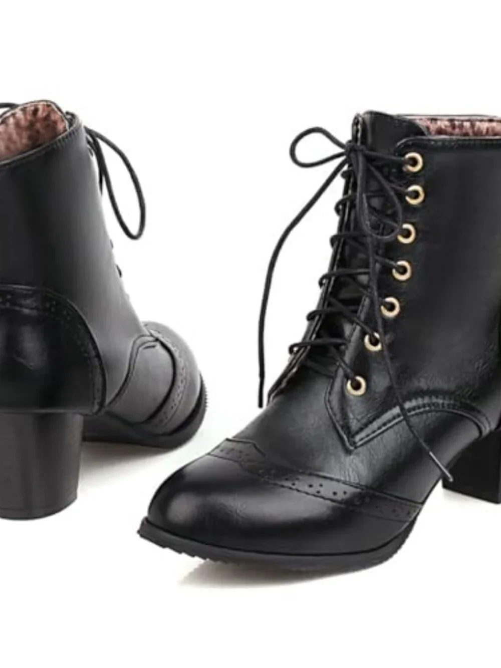 Lace Up Chunky Heel Ankle Boots Side Zip Short Booties